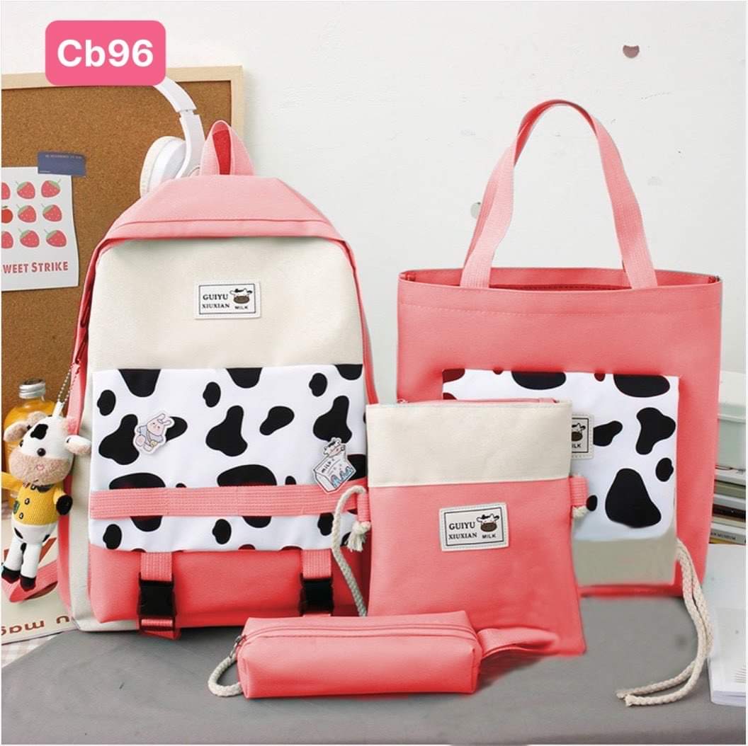 Bộ balo 4 món bò sữa dễ thương