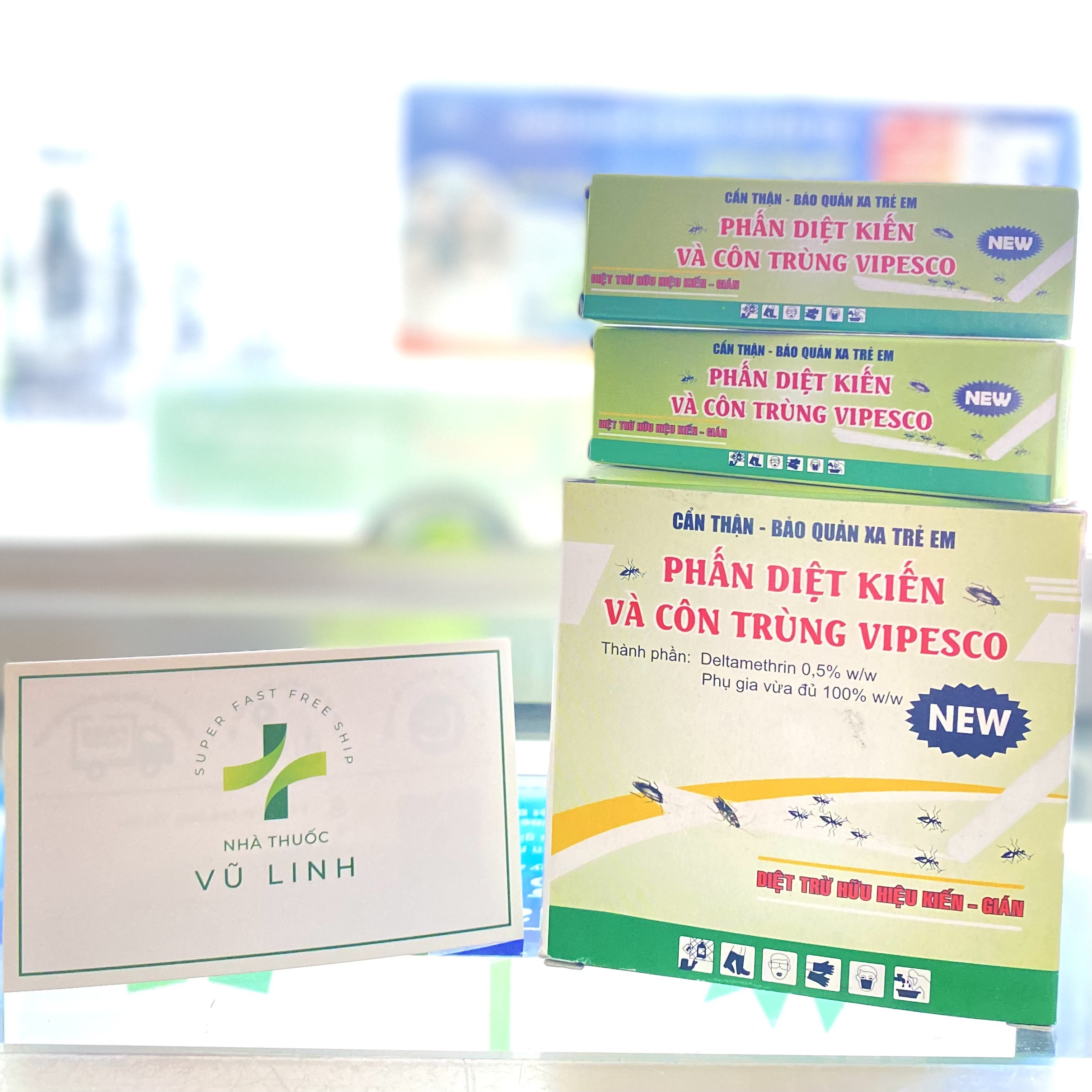 Phấn diệt kiến, gián, côn trùng Vipesco (Hộp 2 viên phấn)