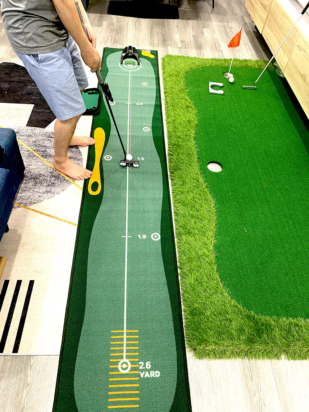 New 2022 - Combo 03 sản phẩm GOLF - Thảm tập Putt 2 chiều + máy trả bóng + Gậy GOLF nhỏ gọn tiện lợi có thể đem theo mọi nơi