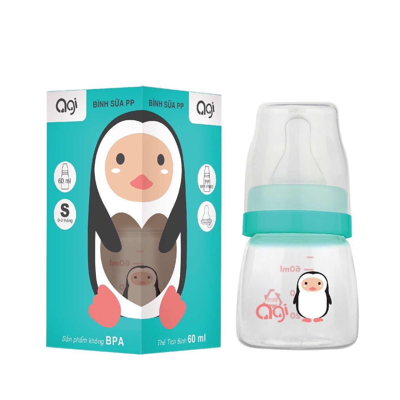 Bình Sữa cổ hẹp Agi PP 60ml - 140ml - 250ml