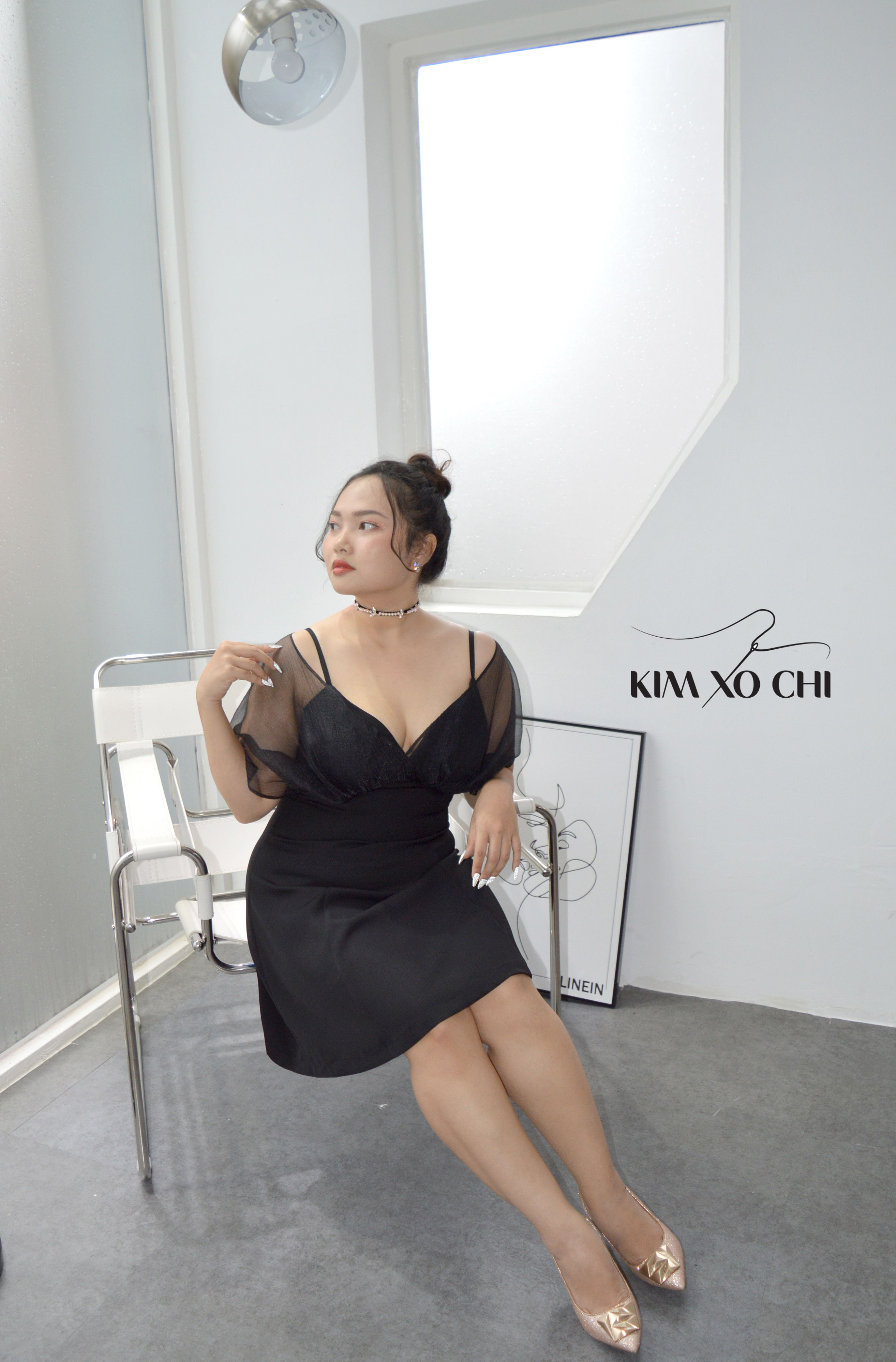 Đầm bigsize dây phối voan màu đen
