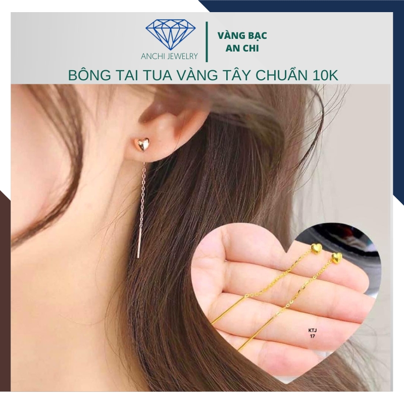 Bông tai dáng dai vàng tây mẫu thanh mảnh trẻ trung, có hóa đơn bảo hành tiệm, Vàng bạc an chi
