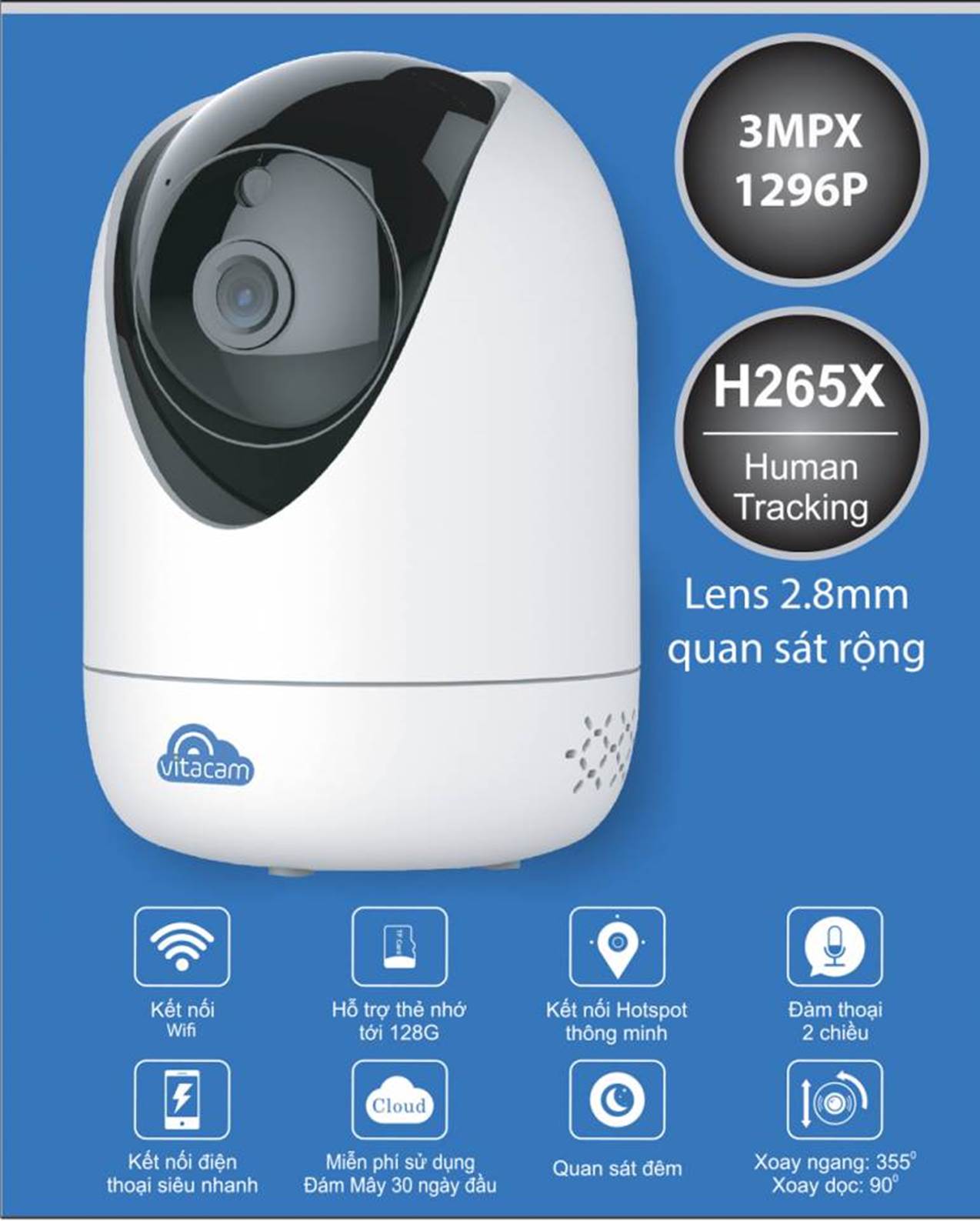 CAMERA VITACAM C1290C 3.0MPX XOAY 360 ĐỘ