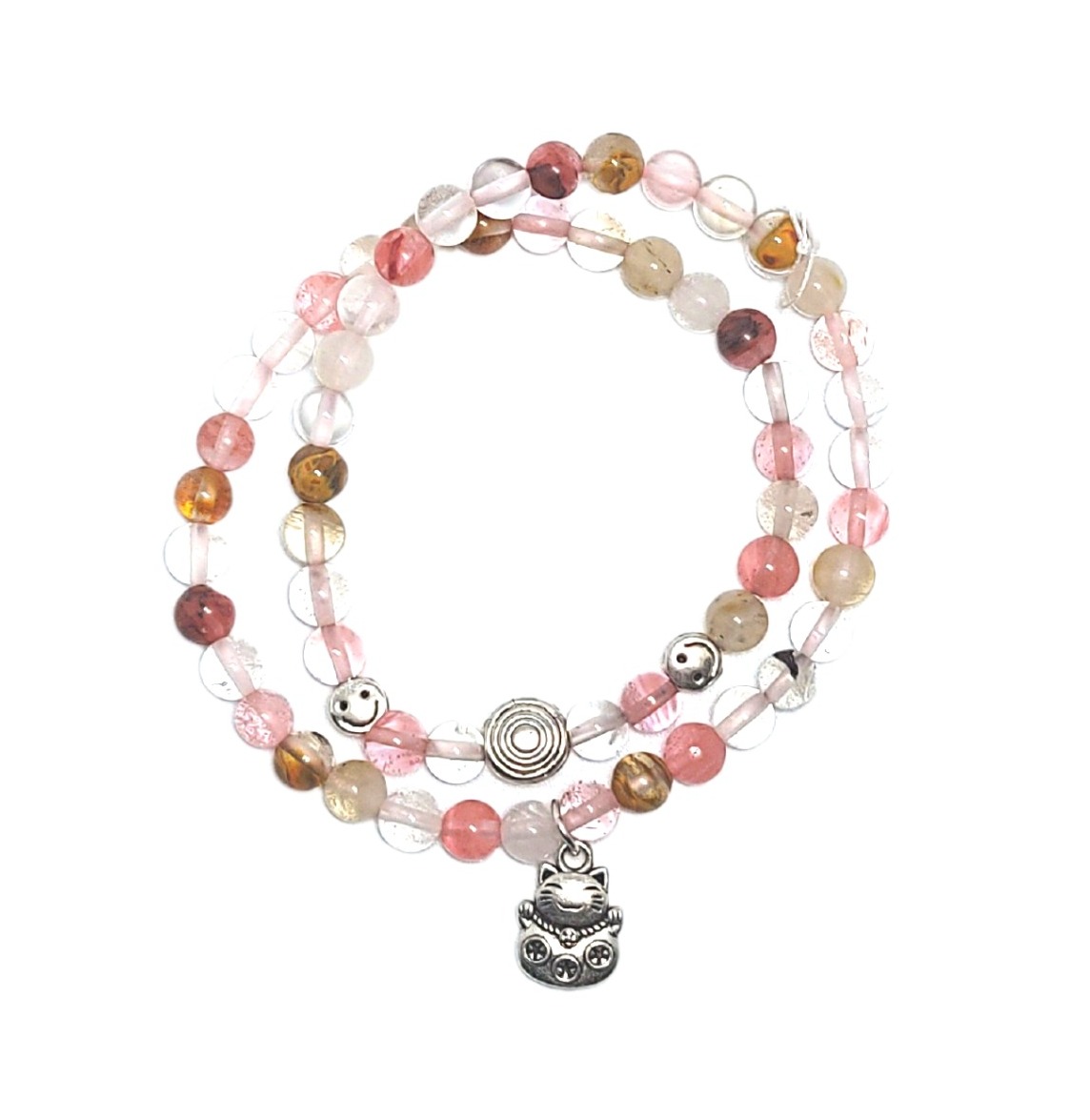 Vòng tay nữ Chalcedony Hoa Minh mix charm mèo Kitty may mắn | Hoa Minh Gem
