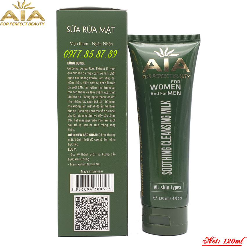 Sữa rửa mặt dưỡng trắng da cho nam và nữ dành cho da mụn AIA 120ml