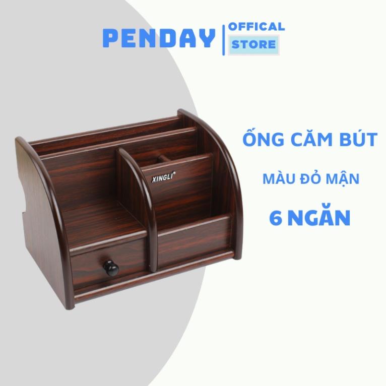Hộp đựng bút gỗ nhiều ngăn để bàn cao cấp - kệ đựng bút giá rẻ văn phòng - PENDAY STORE