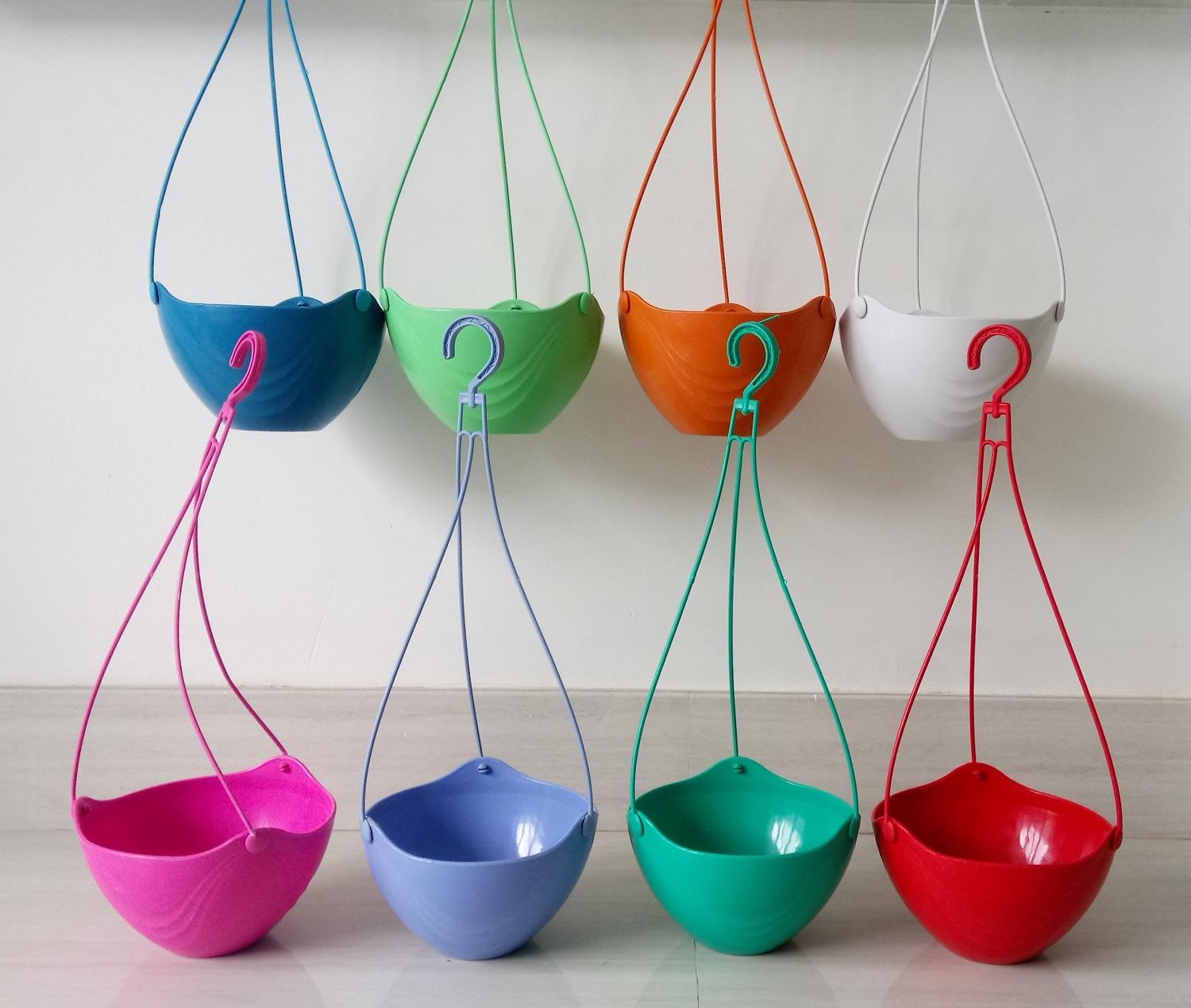 Bộ 5 chậu treo hoa văn có lưới ngăn đất 20x13cm nhựa dày nhiều màu
