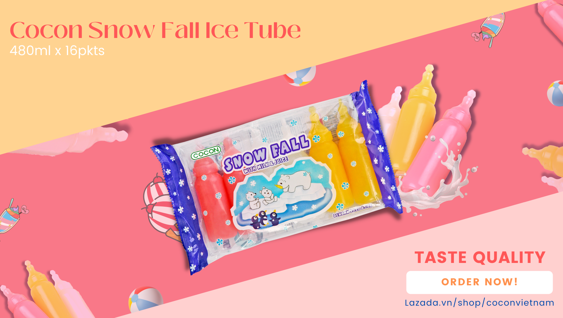 Combo 5 Gói Kem Đá Bình Sữa Cocon Snow Fall (480ml x 5gói)
