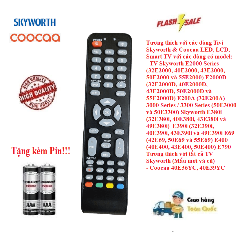 Remote Điều khiển tivi đa năng Skyworth & Coocaa - Hàng tốt 100% Tặng kèm Pin!!!