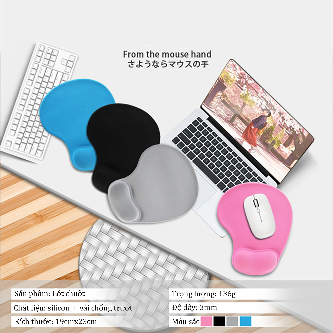 Miếng lót chuột silicon mút đệm cao su êm đàn hồi nâng cổ tay chống mỏi