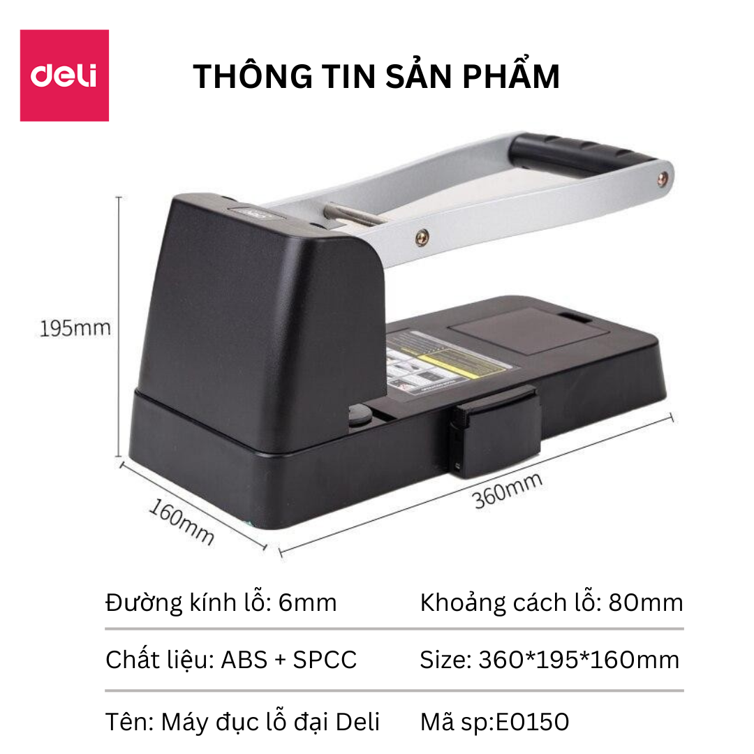 Máy đục lỗ cỡ đại deli 150 tờ chống gỉ có trợ lực dễ dàng thao tác phù hợp với văn phòng