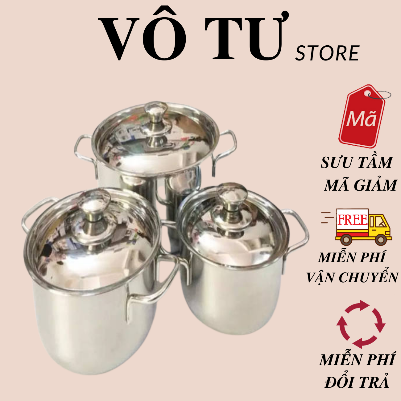 [BAO DÀY] Bộ 3 Nồi Inox16cm 18cm 24cm DÙNG ĐƯỢC BẾP TỪ Nắp INOX CAO CẤP SHARP