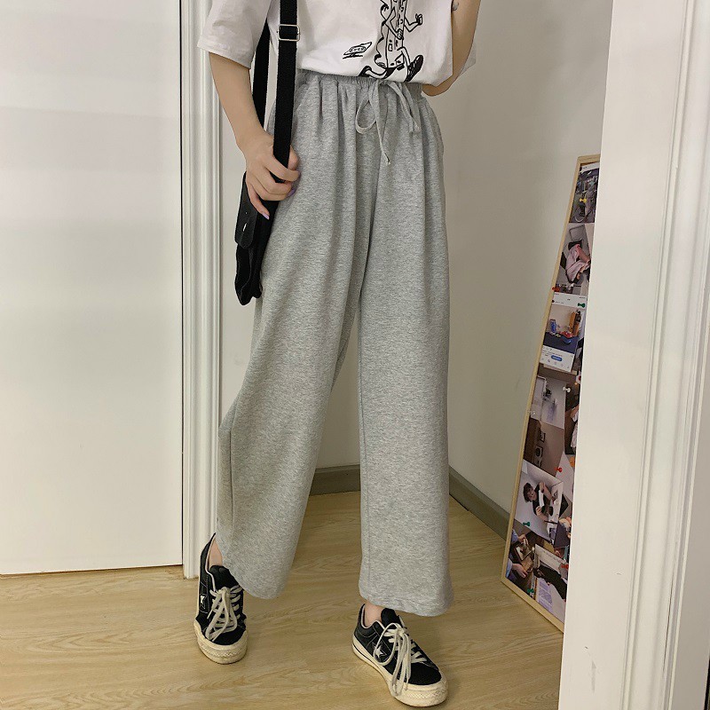 [ QUẦN NỈ ỐNG RỘNG ] QUẦN NỈ NAM NỮ - QUẦN JOGGER NỈ BÔNG CÓ DÂY RÚT GẤU - QUẦN DÀI ĐEN XÁM MẶC 2 KIỂU PHỐI ĐIỆP S0