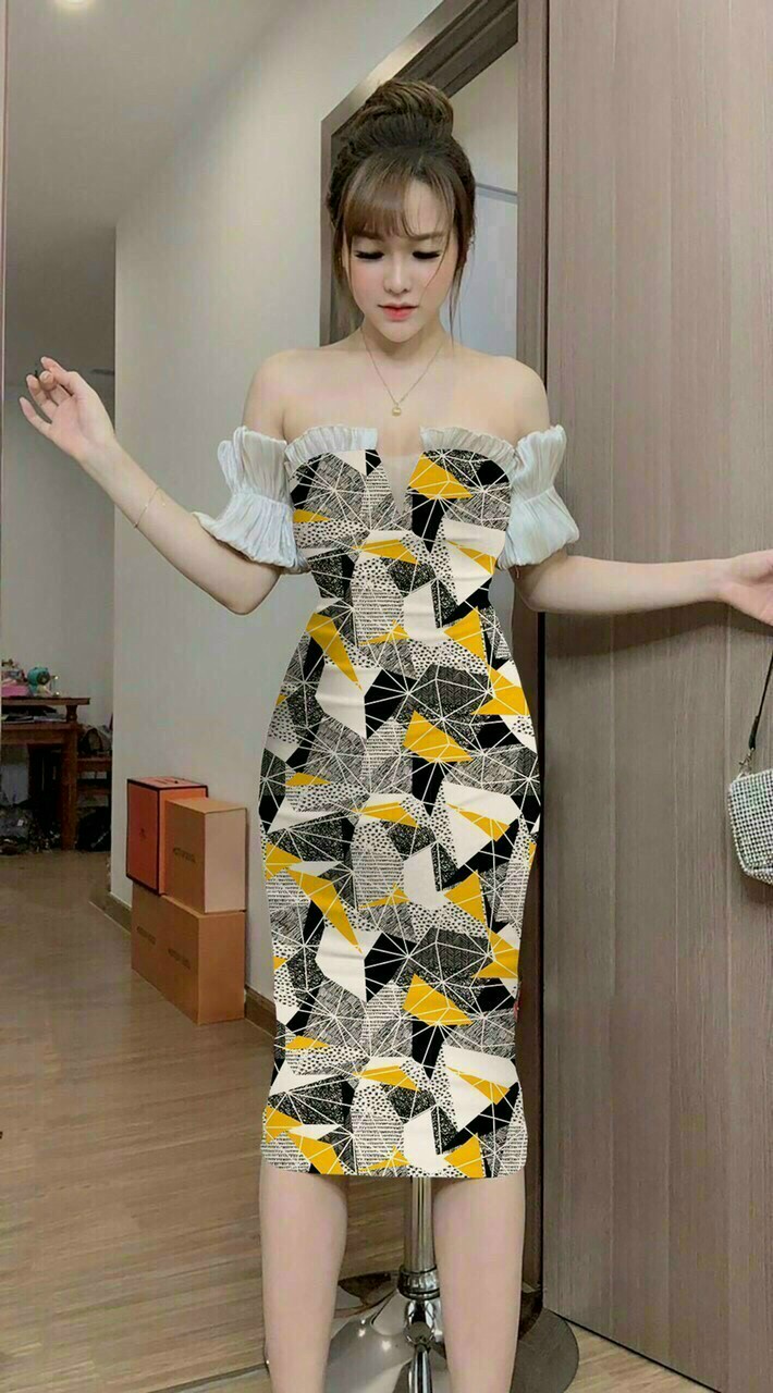 [HCM]Đầm body tay gân có tơ ( có mút ngực )