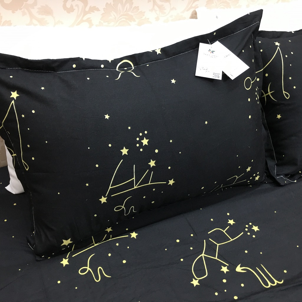 Bộ ga gối 4 món poly cotton (1 ga giường + 2 vỏ gối + 1 vỏ gối ôm) mẫu Cung Hoàng Đạo