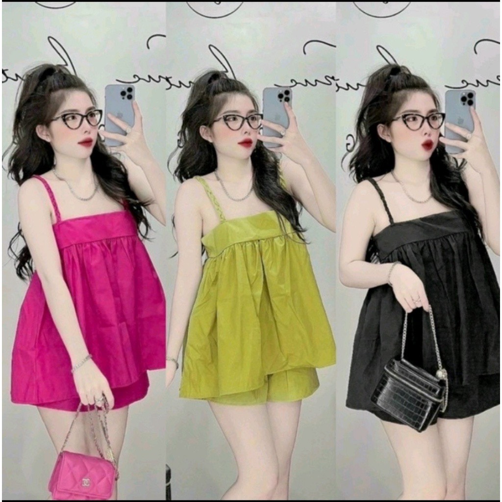 Set đồ nữ áo babydoll 2 dây kèm quần