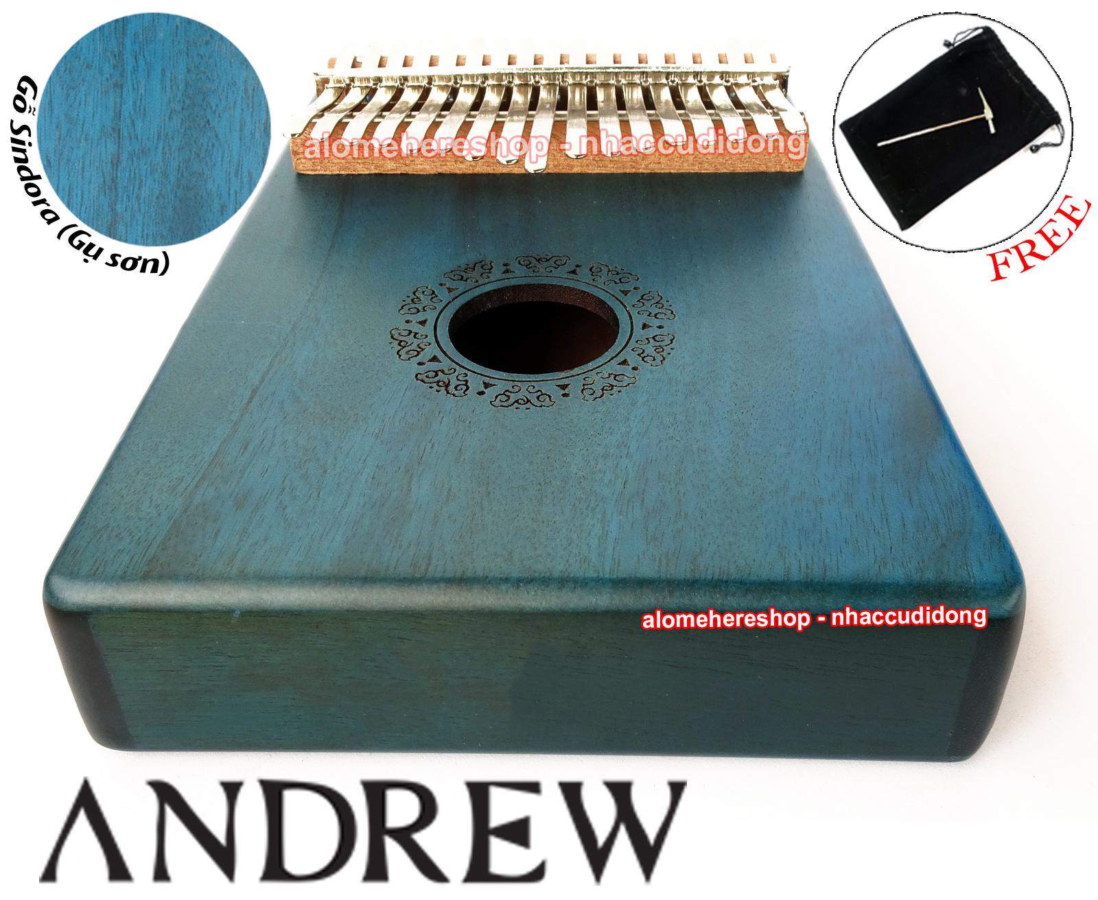 Đàn Kalimba Andrew 17 Phím Gỗ Sindora (Gụ - Xanh Dương)