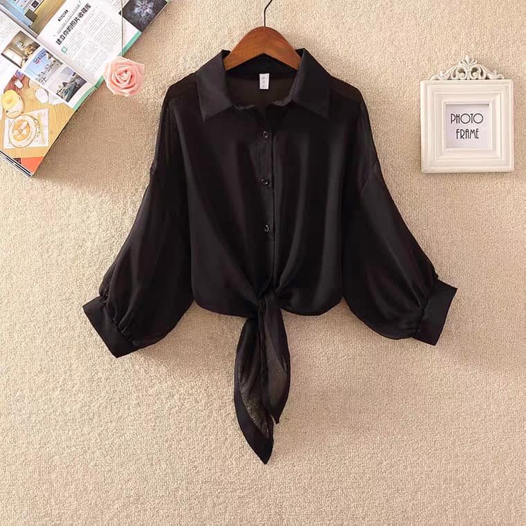 Áo Sơmi Mỏng Cột Dây Trước Bụng Xinh Xắn