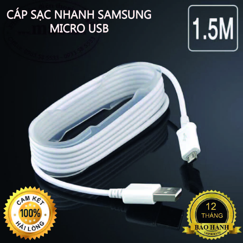 Cáp Sạc Nhanh Samsung Micro USB Dài 1,5M - Bảo Hành 12 tháng