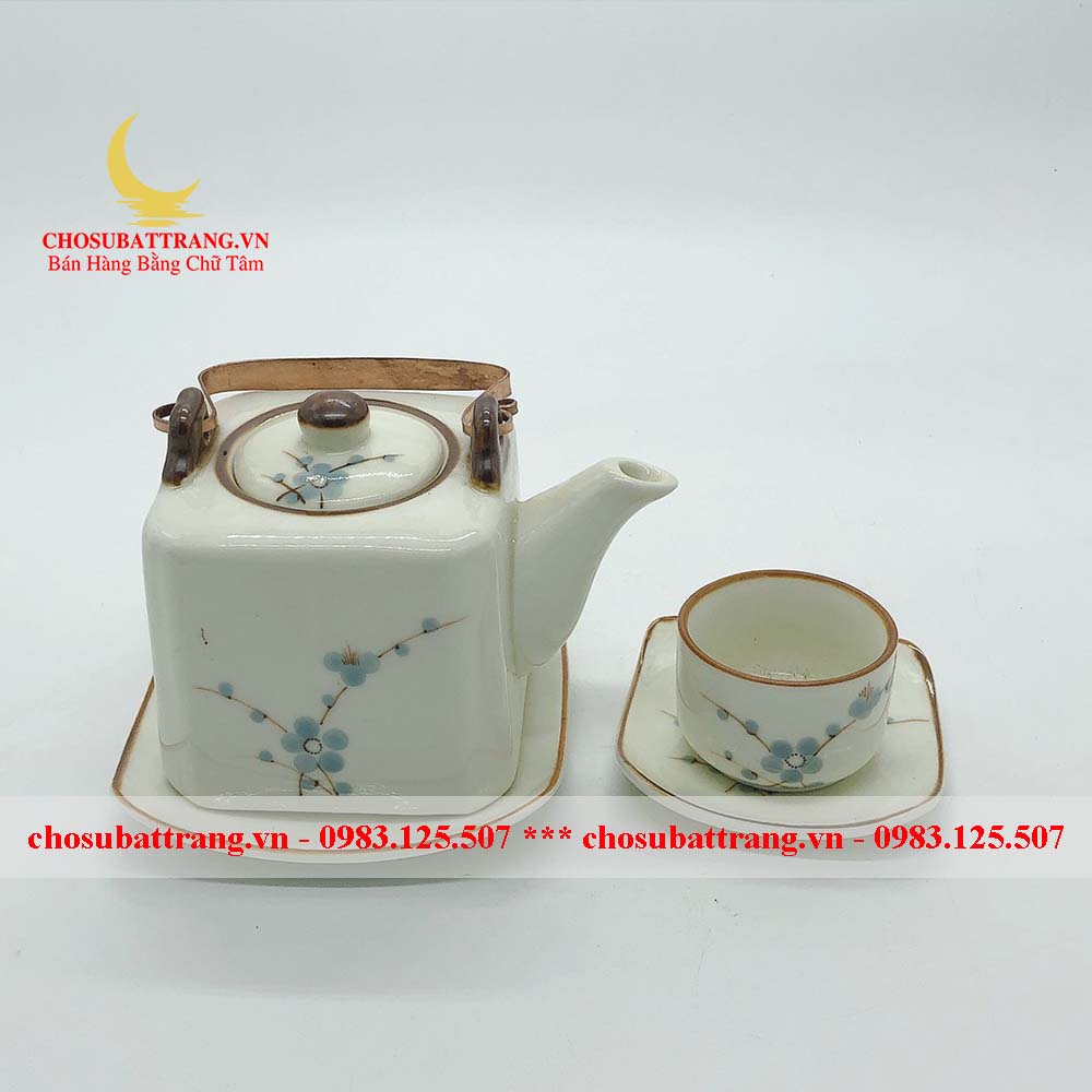 Green Peach Flower Cream Enamel Tea Set – the Essence of Vietnamese Tea - Bat Trang Porcelain Market