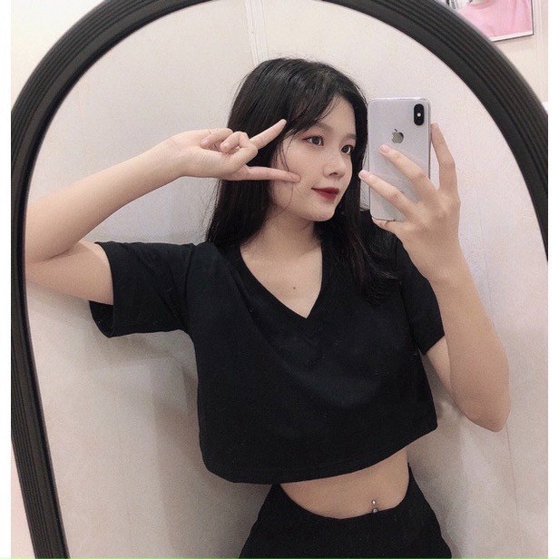 Áo thun nữ trơn from croptop cổ tim cá tính siêu hot