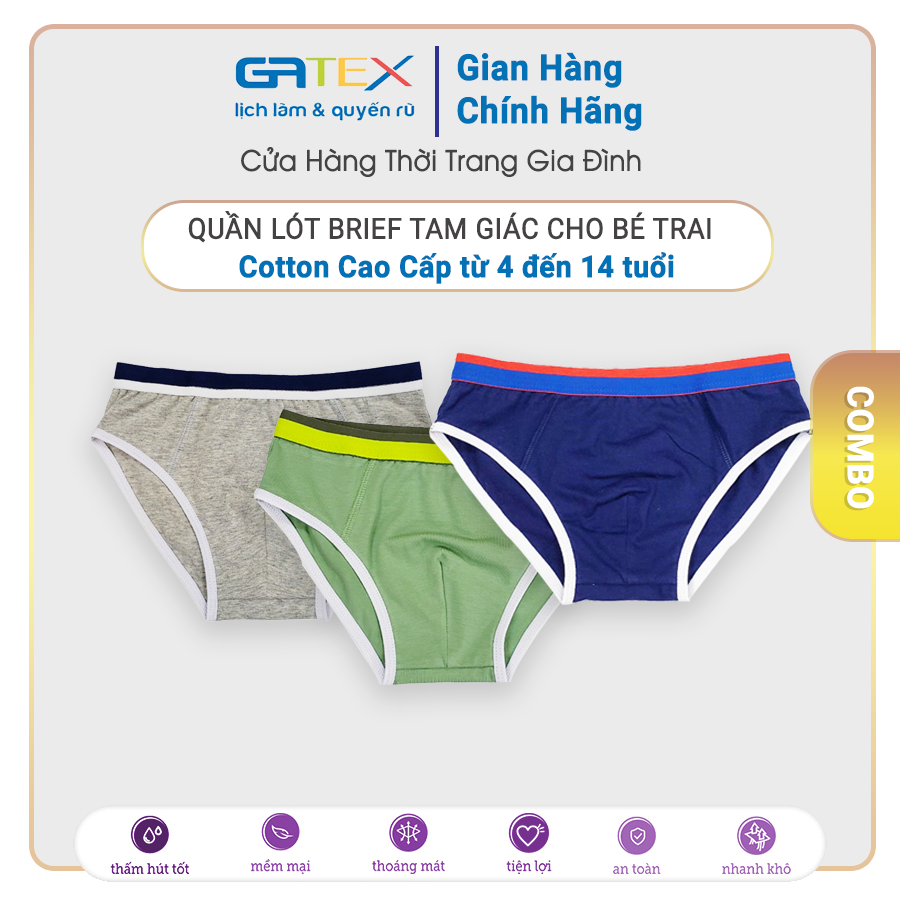 Combo Quần Lót Brief Tam Giác Cho Bé Trai GATEX Cotton Cao Cấp GAKIDS từ 4