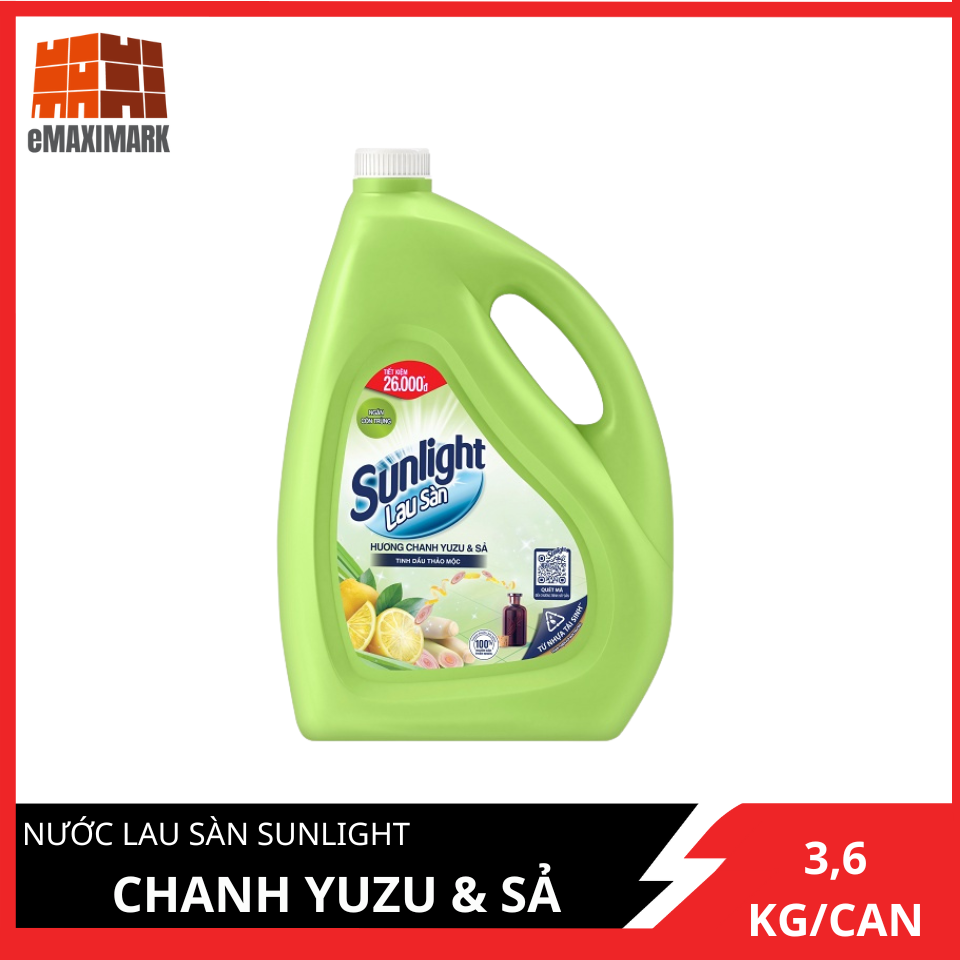 [HCM ship 2h] Nước Lau Sàn Sunlight Thiên Nhiên Chiết Xuất Chanh Zuzu & Sả Can 3.6KG
