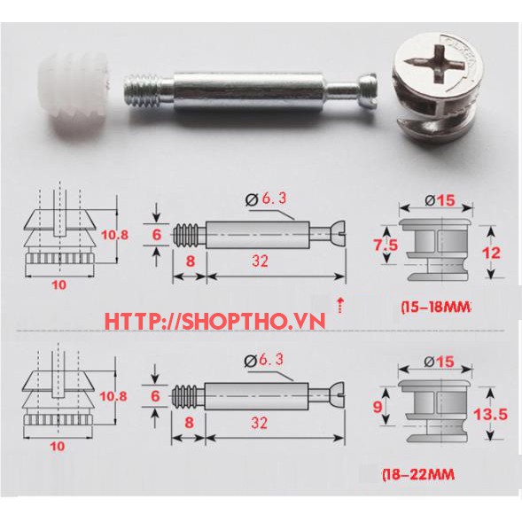 Bộ Ốc Cam 15-40Mm (Set 50 Bộ )