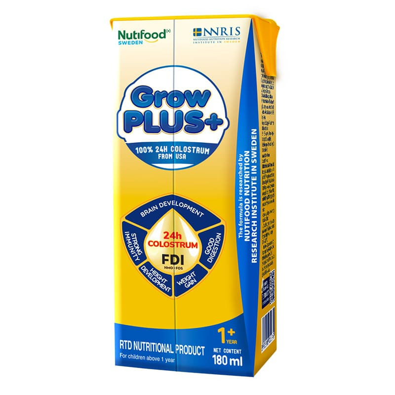 (HSD T11-2026) Thùng 48 Hộp Sữa Bột Pha Sẵn Nutifood GrowPLUS+ 1+/ 2+ Sữa Non Vàng 180ml.