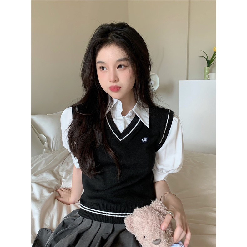 Áo Len Gile Nữ Học Sinh Cổ Tim Chất Len Dày