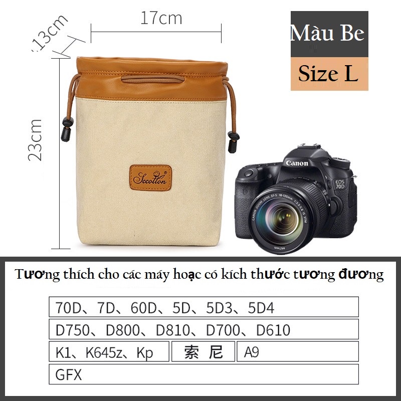 Túi đựng máy ảnh vải Canvas phối da.