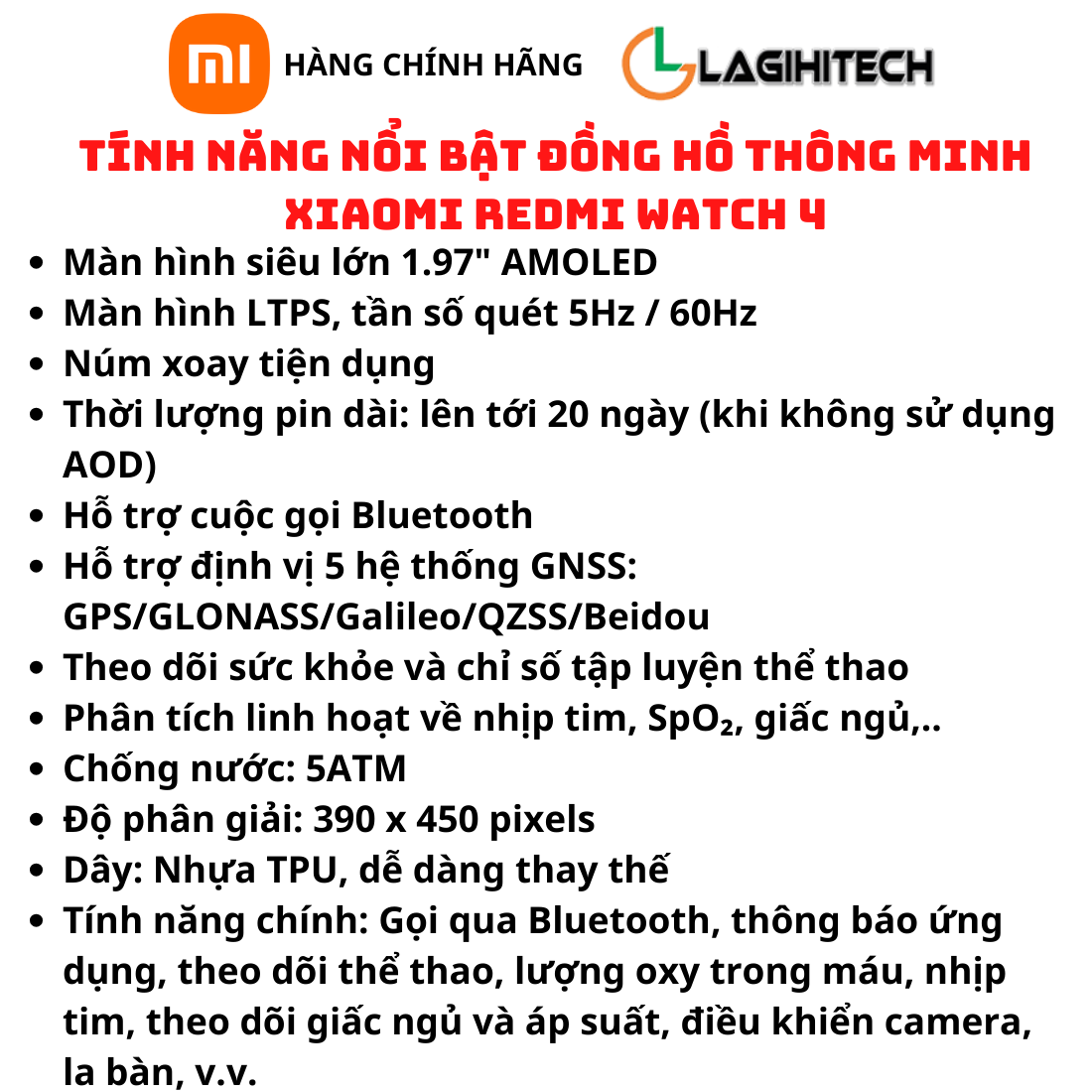 Đồng Hồ Thông Minh Xiaomi Redmi Watch 4 (Bản Quốc Tế – Chính Hãng FPT)