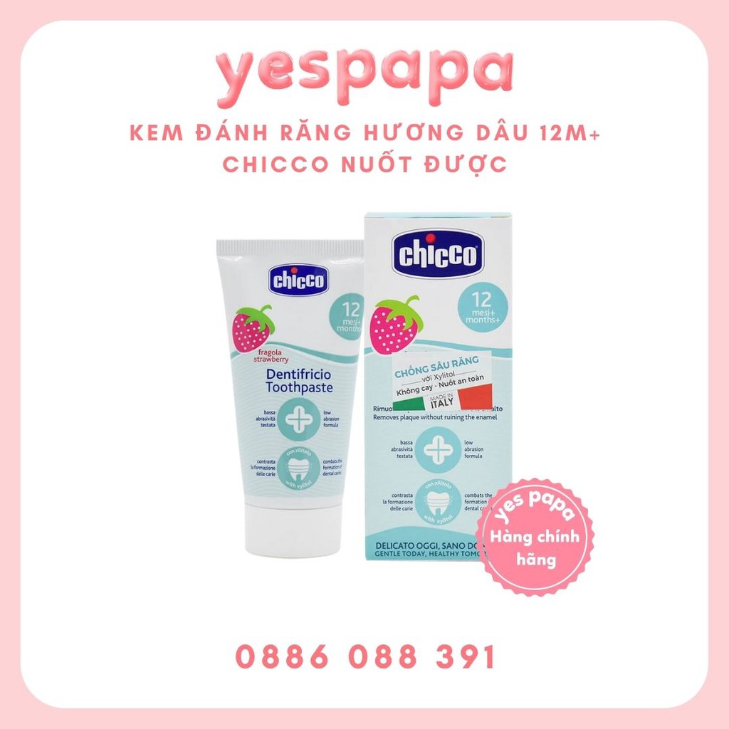 Kem đánh răng hương dâu 12m+ chicco nuốt được