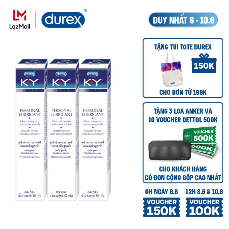 [6-10.6][VOUCHER ĐẾN 100K]Combo 3 gel bôi trơn Durex K-Y Jelly 50g ( KY Jelly)