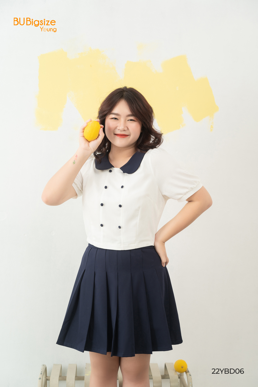 Set áo phối cổ sen 2 hàng cúc + Chân váy xanh than BIGSIZE 55kg đến 95kg -