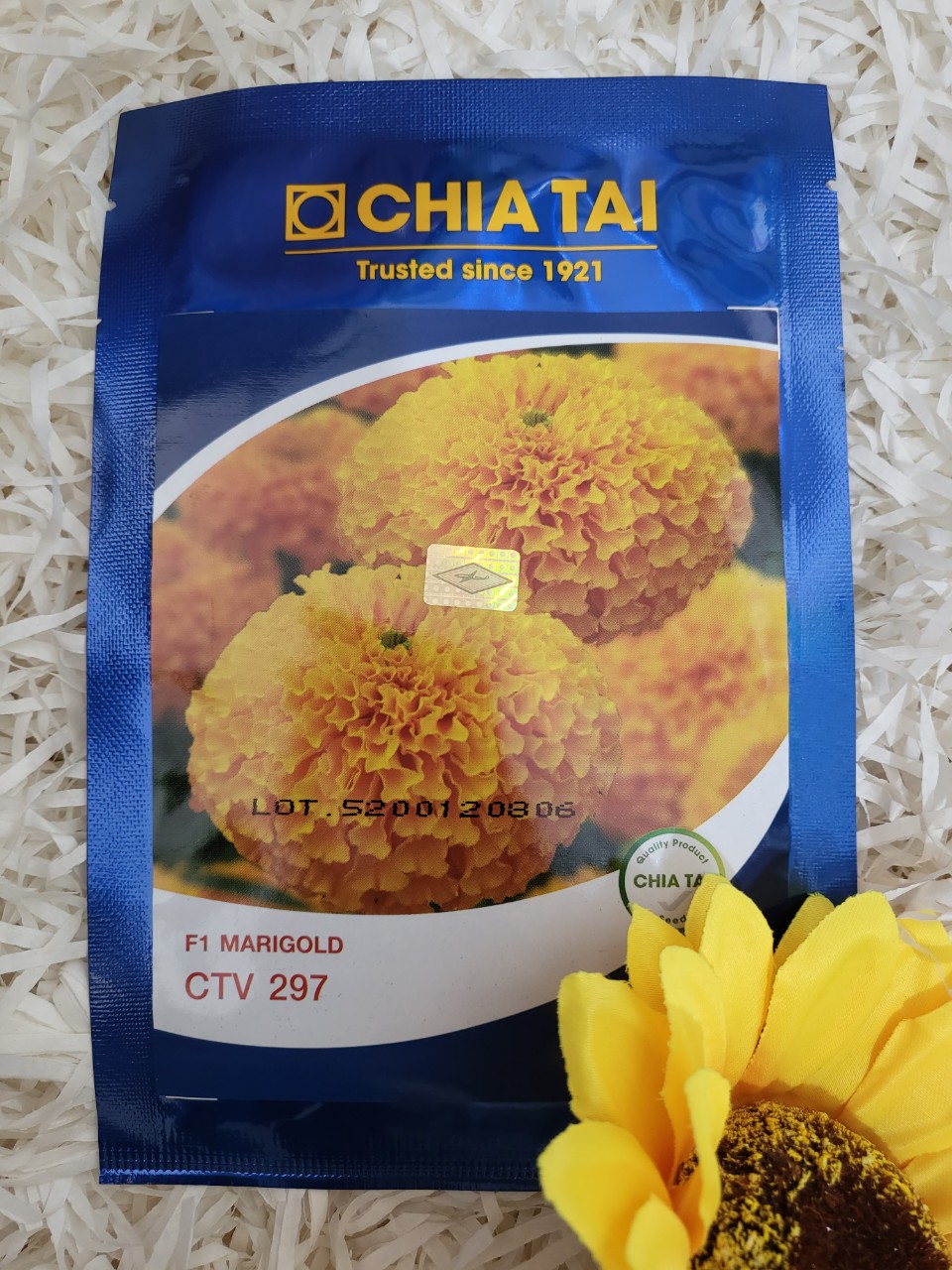 Hạt giống hoa vạn thọ f1 cam đỏ chia tai ctv 297