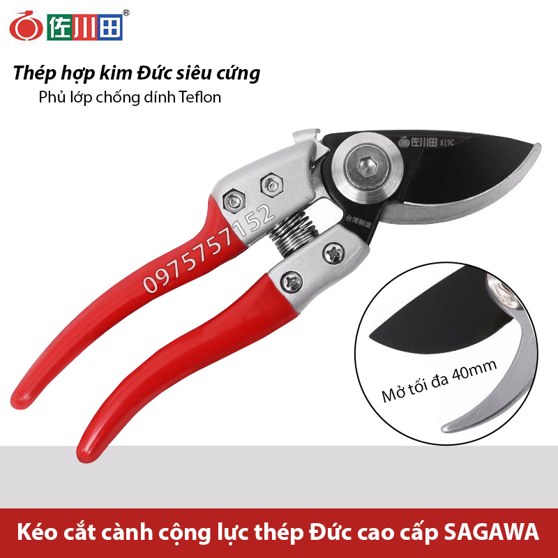 Kéo cắt cành cộng lực thép Đức SAGAWA 195mm, kéo đa năng cắt cành trợ lực siêu sắc, thiết kế tối ưu tiết kiệm 30% lực bấm, tay cầm nhôm đúc nguyên khối siêu cứng, kéo cắt bonsai làm vườn độ bền vượt trội, kéo cắt cây cảnh