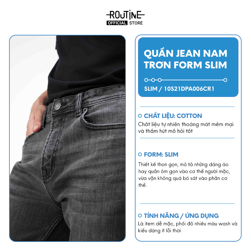 Quần Jean Nam Trơn Form Slim - Routine 10S21DPA006CR1