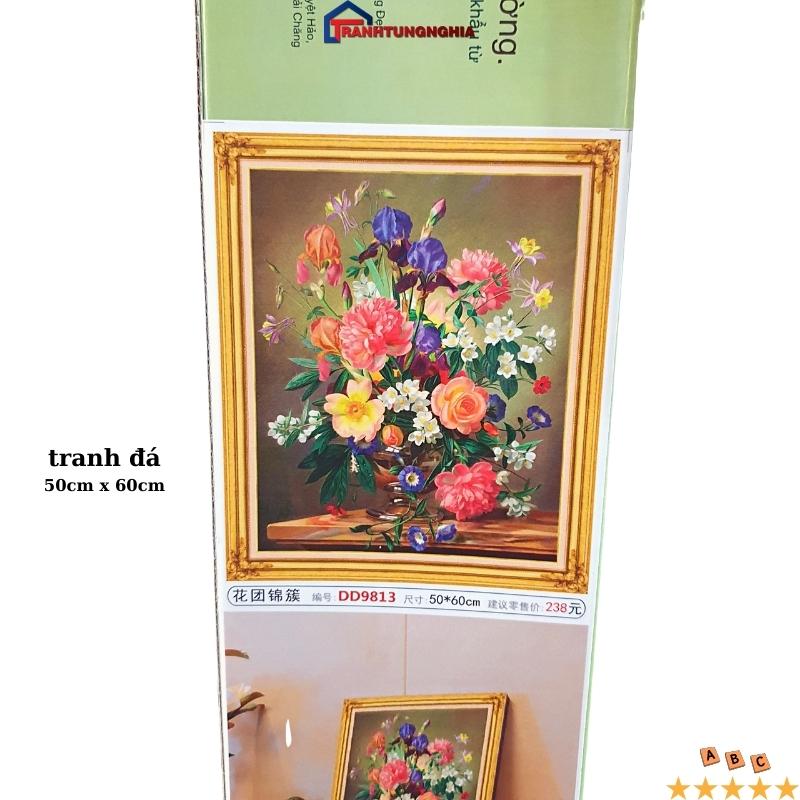 Tranh đính đá bình hoa nghệ thuật 50cm x 60cm