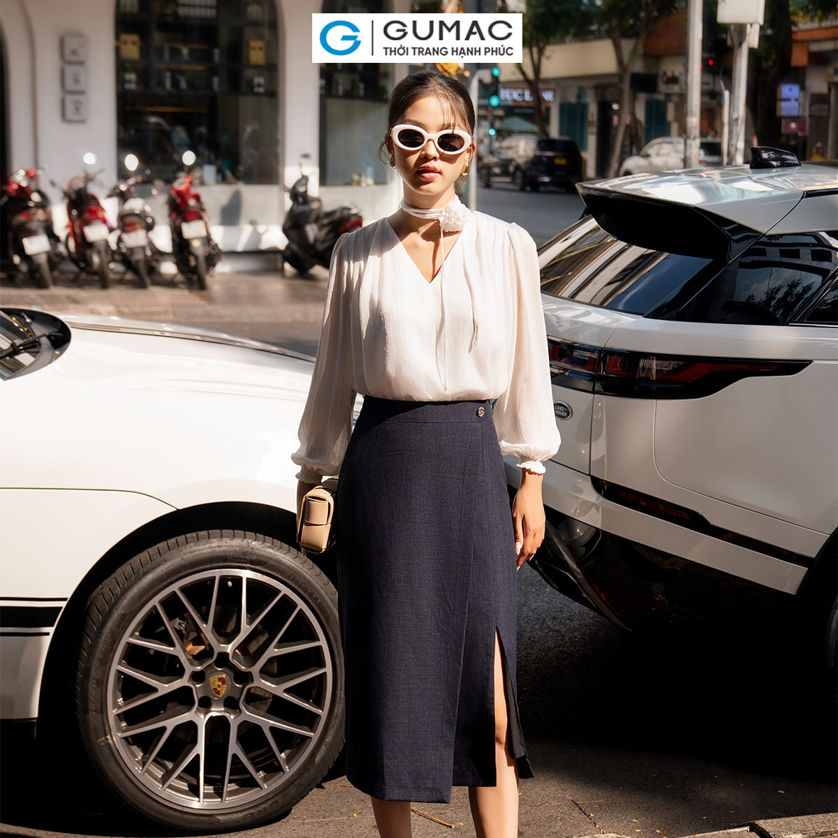 Chân váy đắp tà thời trang GUMAC VE06086