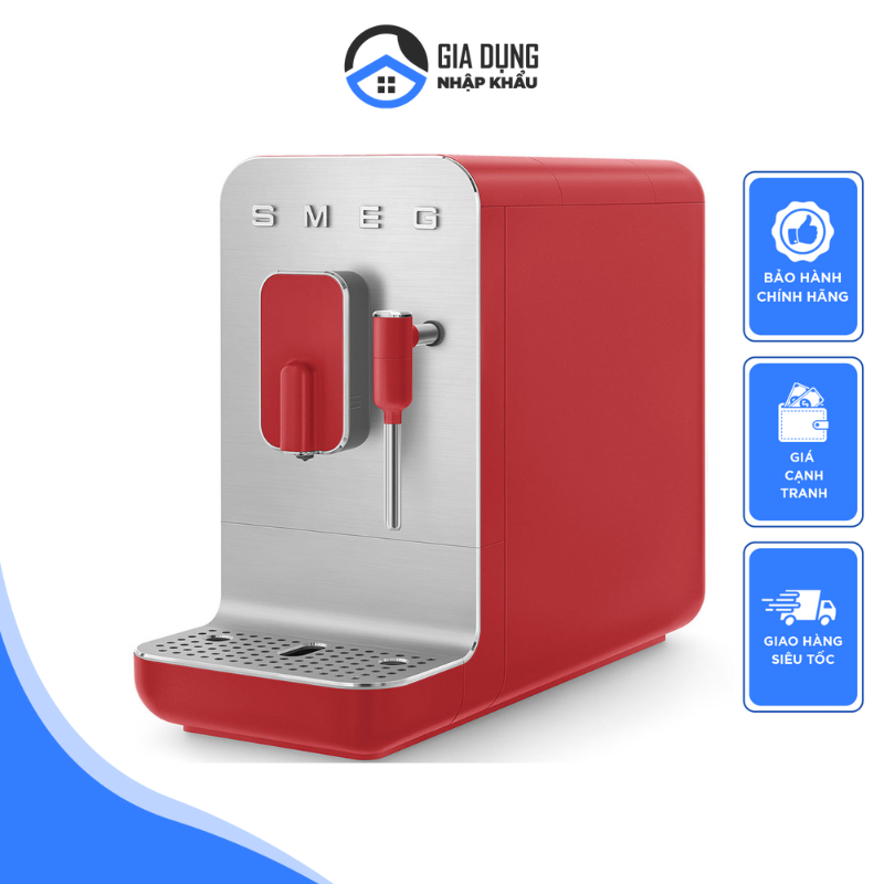 Smeg BCC02RDMEU Red Fully Automatic Coffee Maker, Smeg Coffee Maker, Coffee Maker, Espresso, Cappuccino, Smeg Coffee Machine, Imported from Germany, 12 Month Warranty