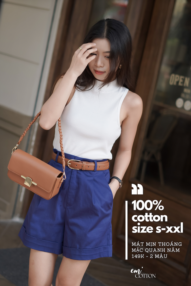 Áo thun gân cotton ba lỗ cổ lọ