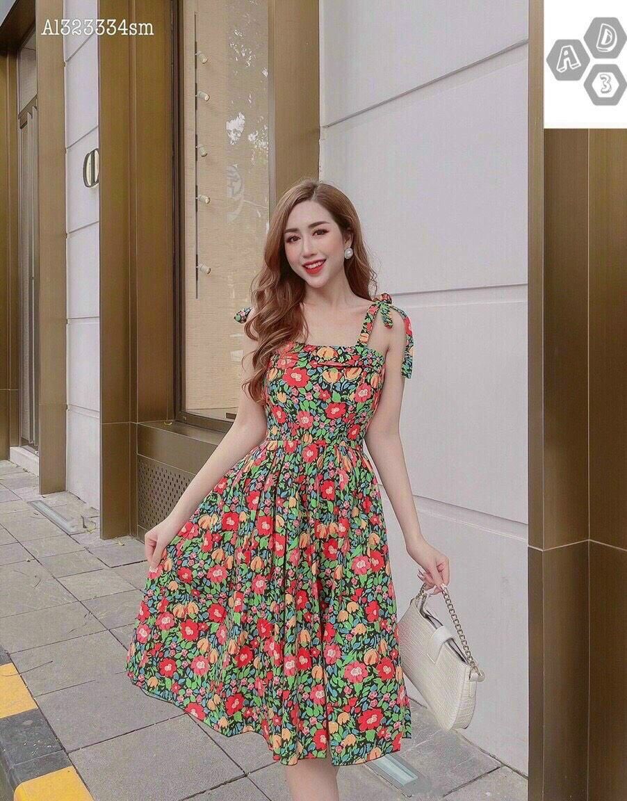 Đầm xoè 2 dây cột nơ vai có mút ngực