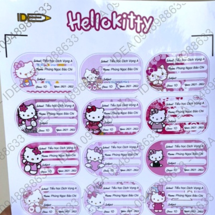 15 Nhãn vở HELLO KITTY in tên riêng cho bé