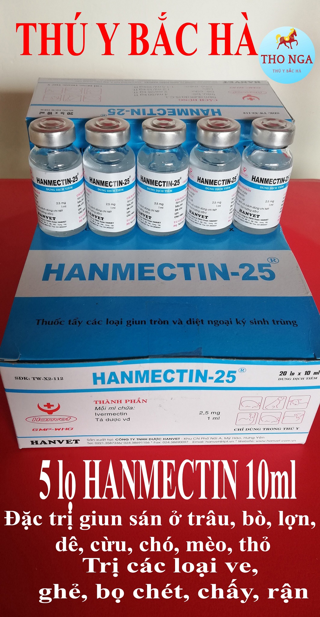 5 lọ Hanmectin-25 loại 10ml Chuyên dùng để tẩy các loại giun tròn và diệt nội ngoại ký sinh cho chó mèo và vật nuôi