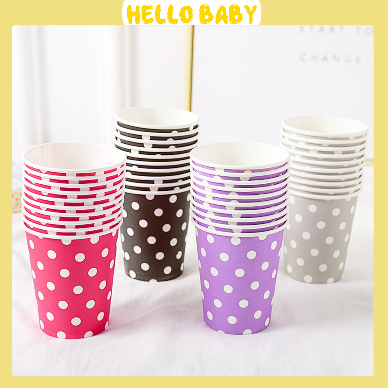 Set 10 cốc giấy chấm bi trang trí sinh nhật - dùng một lần (250ml)