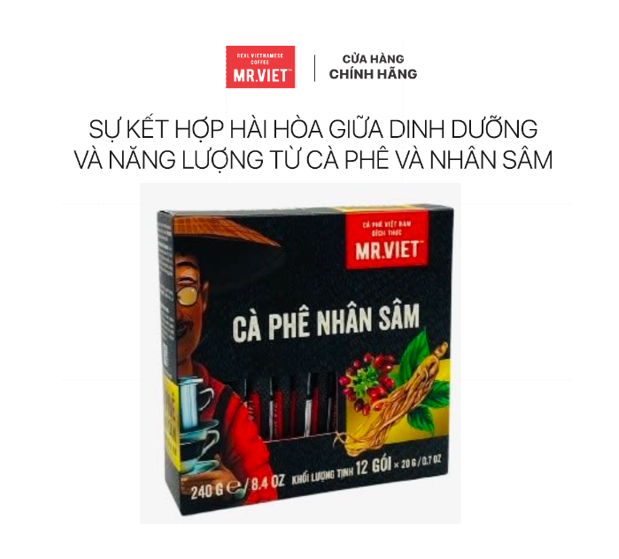 Cà phê hoà tan Nhân Sâm - cà phê hoà tan MR.VIET ( 12 gói / hộp)