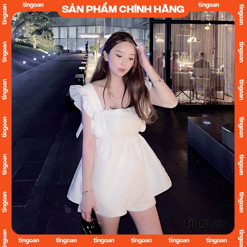 Áo tafta cổ vuông vai bèo babydoll trắng tingoan SUNNY BLOUSE/WH