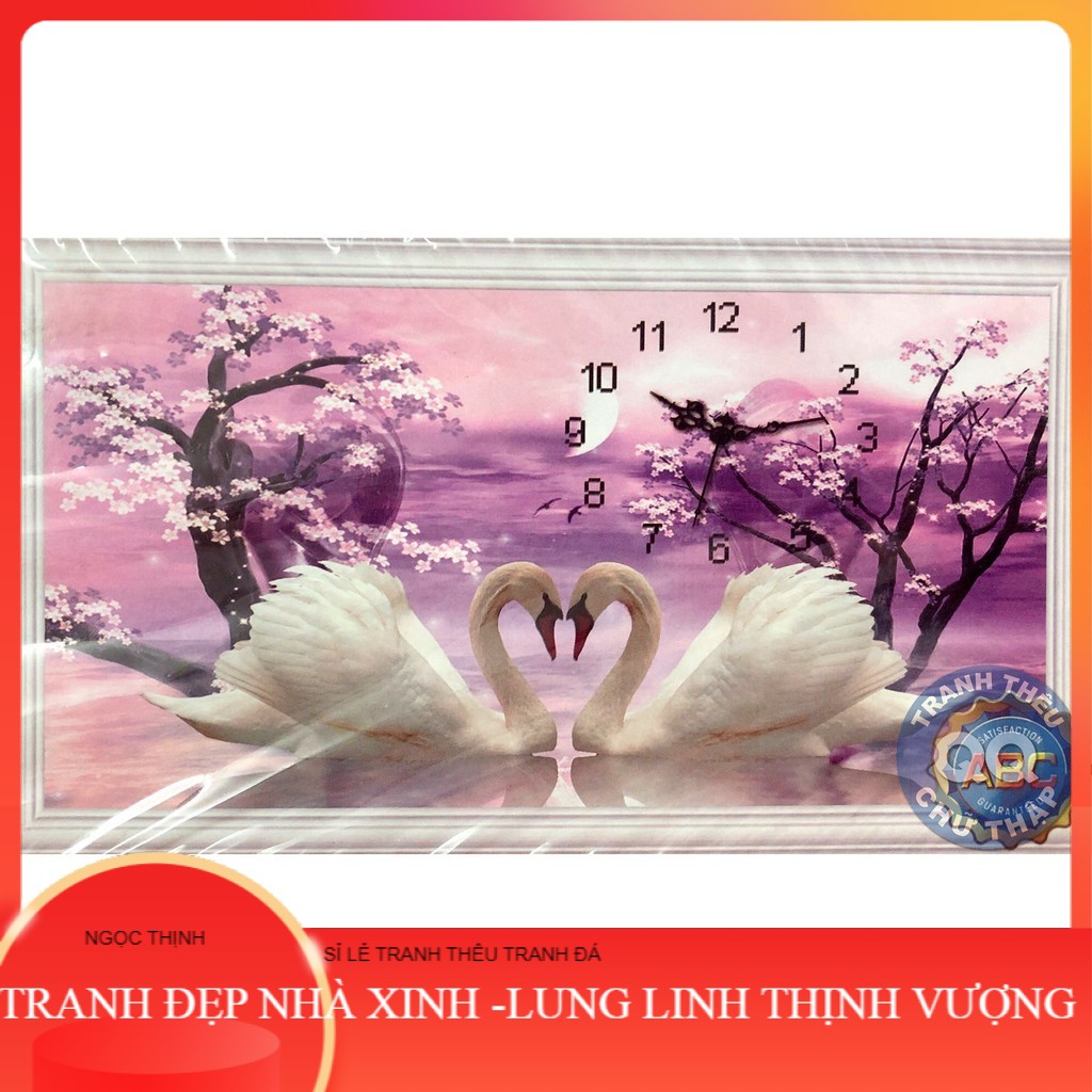 80 x 53cm tranh đá đông hồ thiên nga tranh đính đá chưa đính y8026