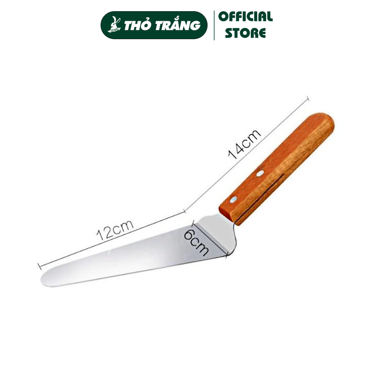 Xẻng xúc bánh tam giác inox, cán gỗ
